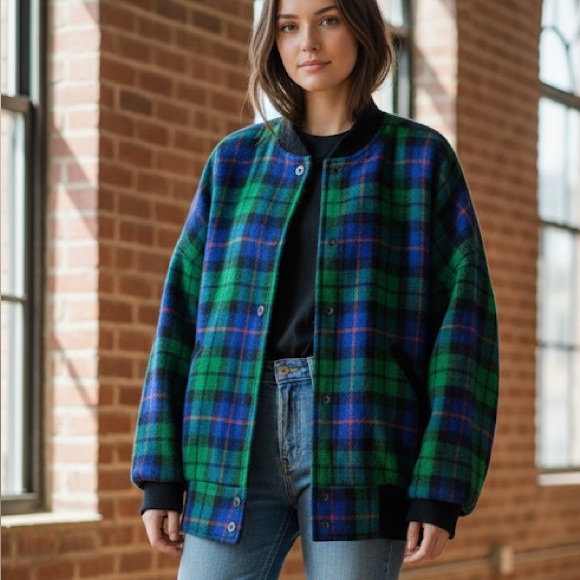 VINTAGE One of a Kind Plaid Wool Bomber Jacket - Picture 1 of 9